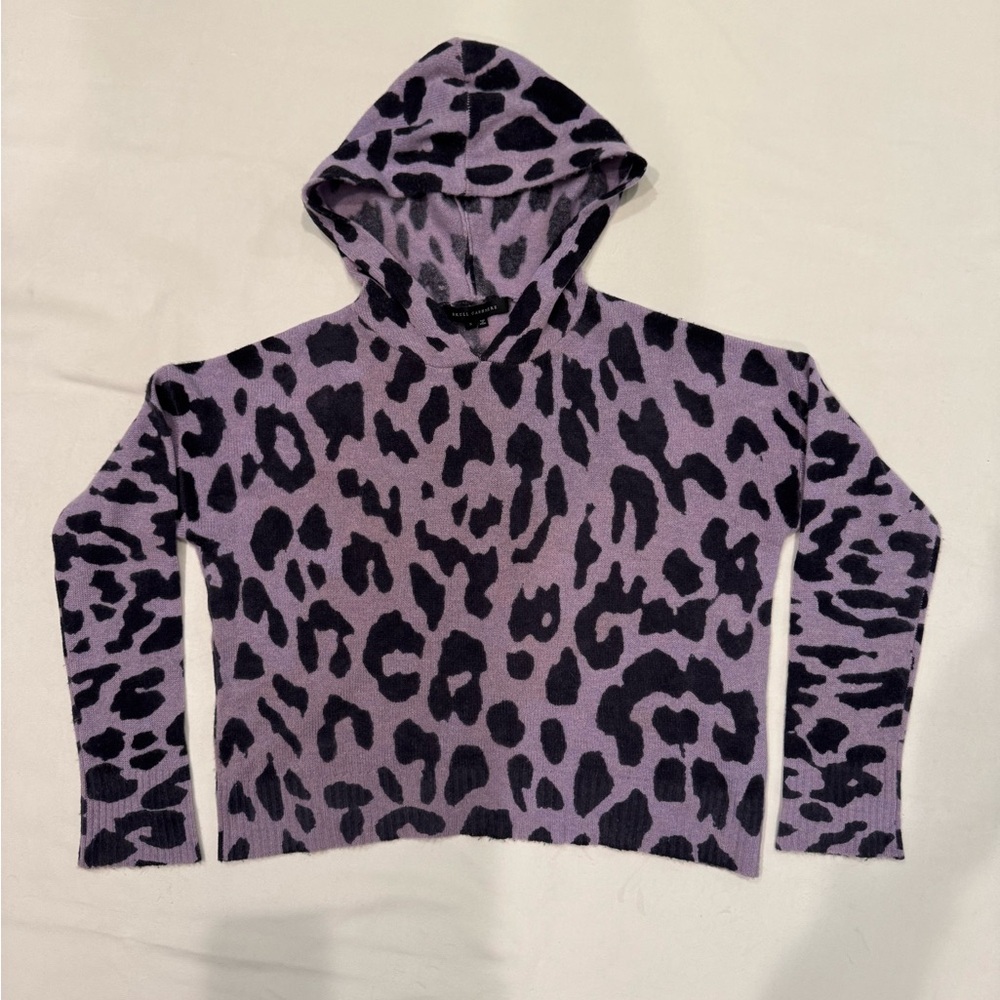 Skull Cashmere Purple and Black Leopard 100% Cashmere Skull Print Sweater - Picture 5 of 14
